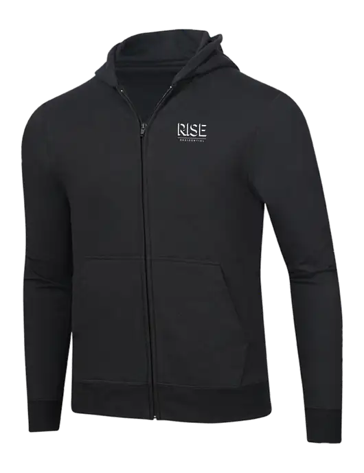 Jet Black 8.5 oz Ring Spun Zip Hooded Sweatshirt w/Rise Residential Logo