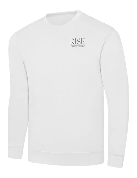 White 7.8 oz Ring Spun Crew Sweatshirt w/Rise Residential Logo