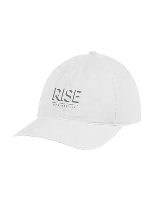 Garment Washed Unstructured Twill White Cap w/Rise Residential Logo
