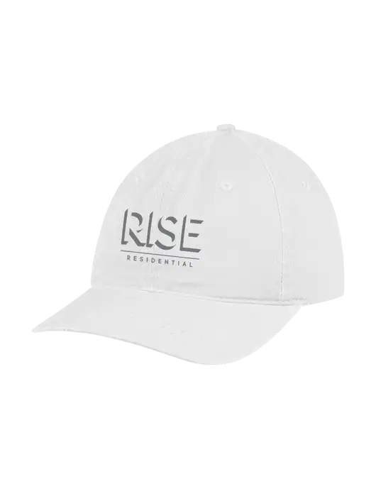 Garment Washed Unstructured Twill White Cap w/Rise Residential Logo