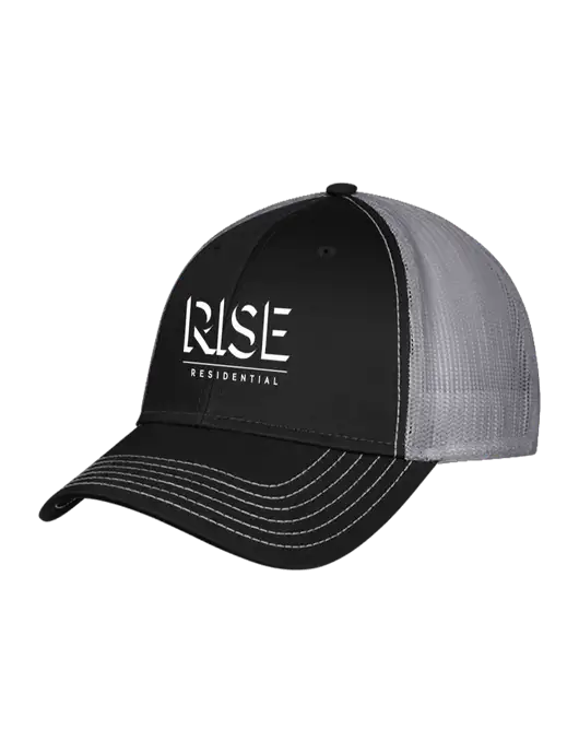 Black & Grey Mesh Trucker Cap Snap Back w/Rise Residential Logo