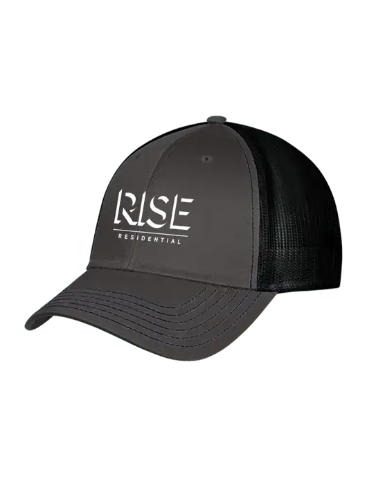 Charcoal & Black Mesh Trucker Cap Snap Back w/Rise Residential Logo