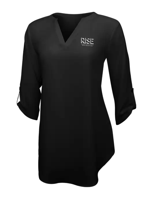 Womens Black 3/4 Sleeve Tunic Blouse w/Rise Residential Logo