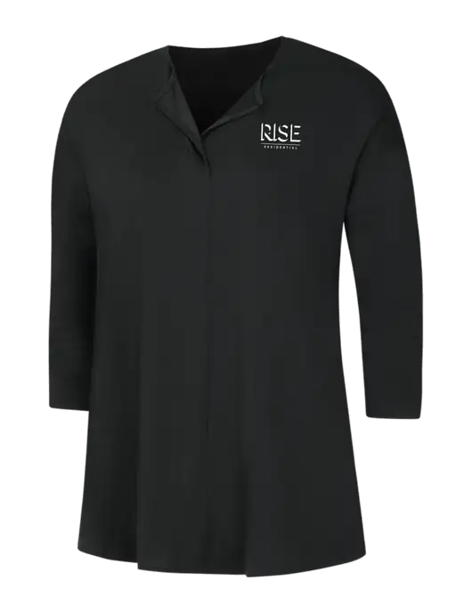 Black Womens Concept 3/4 Sleeve Soft Split Neck Top w/Rise Residential Logo