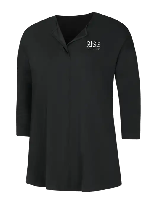 Black Womens Concept 3/4 Sleeve Soft Split Neck Top w/Rise Residential Logo
