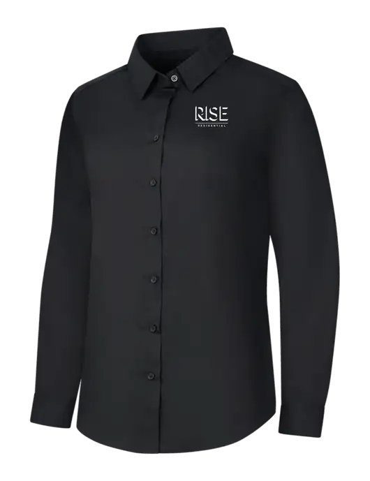 Womens Black Long Sleeve Carefree Poplin Shirt w/Rise Residential Logo