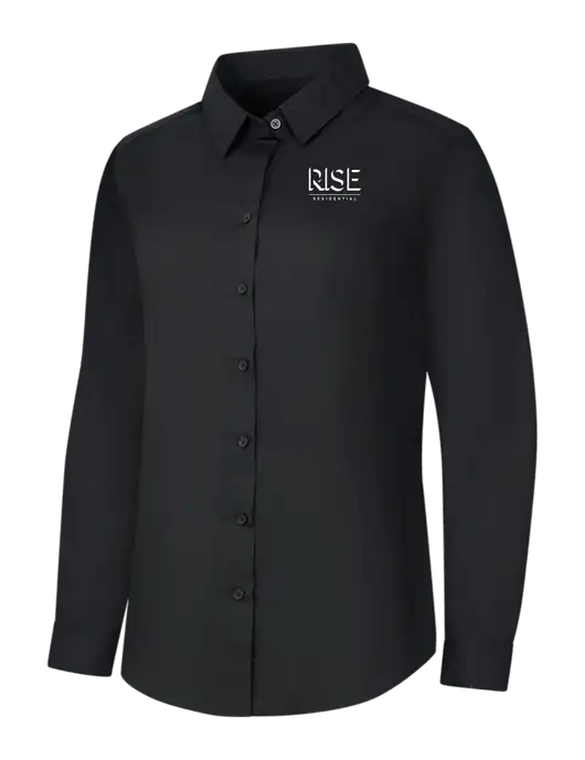 Womens Black Long Sleeve Carefree Poplin Shirt w/Rise Residential Logo