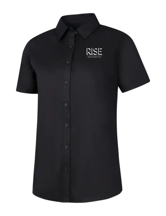 Womens Black Short Sleeve Superpro React Twill Shirt w/Rise Residential Logo