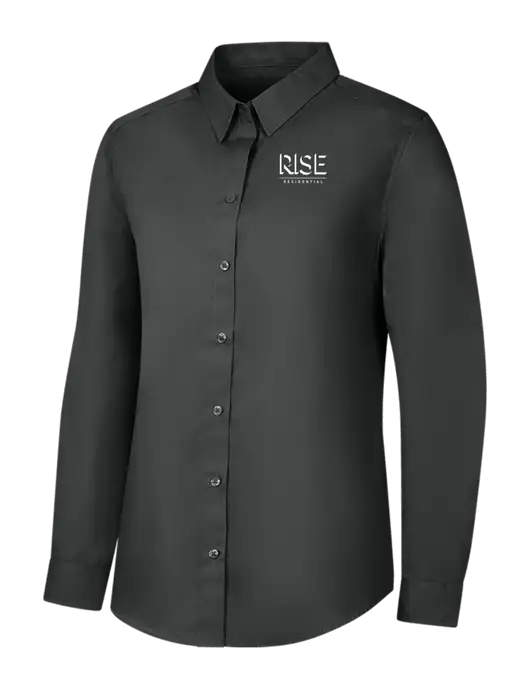 Womens Dark Grey Long Sleeve Carefree Poplin Shirt w/Rise Residential Logo