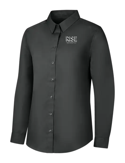 Womens Dark Grey Long Sleeve Carefree Poplin Shirt w/Rise Residential Logo