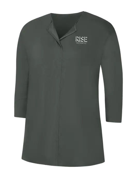 Dark Grey Womens Concept 3/4 Sleeve Soft Split Neck Top w/Rise Residential Logo