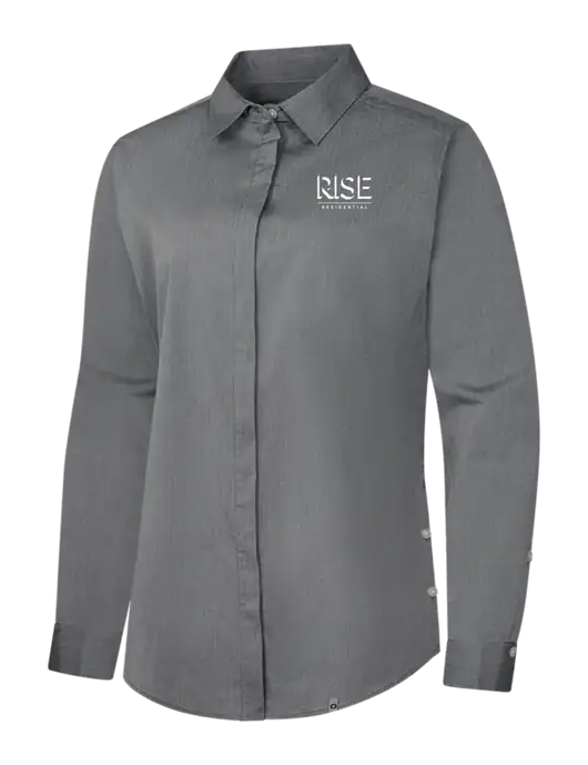OGIO Womens Medium Grey Heather Commuter Woven Shirt w/Rise Residential Logo