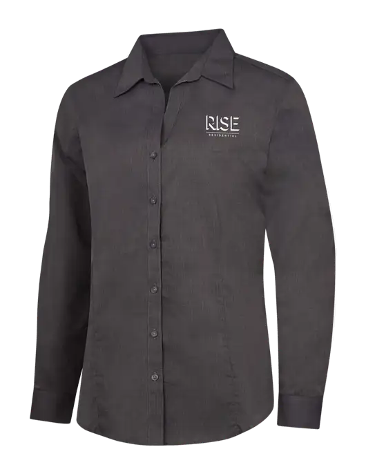 Womens Soft Black Crosshatch Easy Care Shirt w/Rise Residential Logo