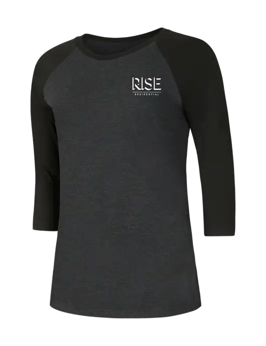 Womens Simply Soft 3/4 Sleeve Black/Black Frost Ring Spun Cotton T-Shirt w/Rise Residential Logo