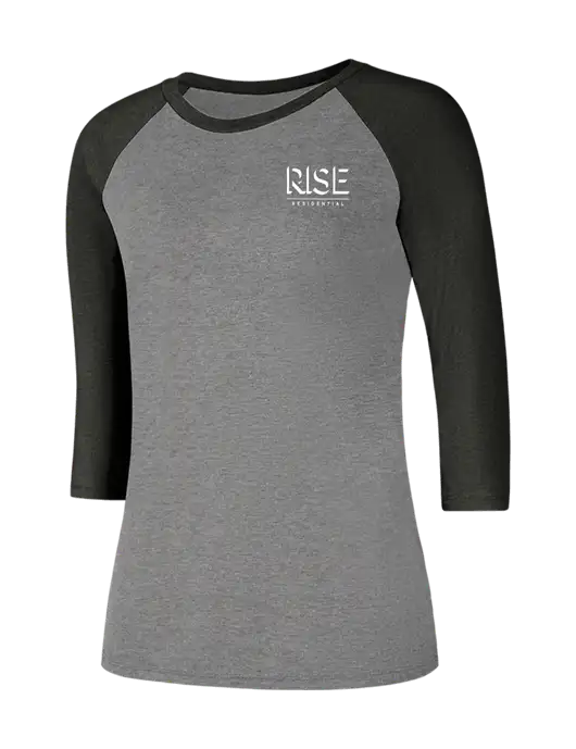 Womens Simply Soft 3/4 Sleeve Black Frost/Grey Frost Ring Spun Cotton T-Shirt w/Rise Residential Logo