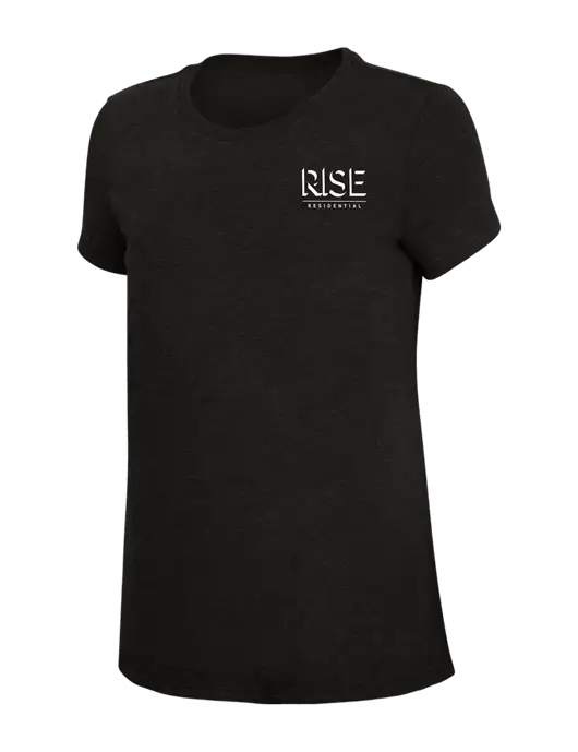 Womens Simply Soft Black 4.5oz Poly/Combed Ring Spun Cotton T-Shirt w/Rise Residential Logo