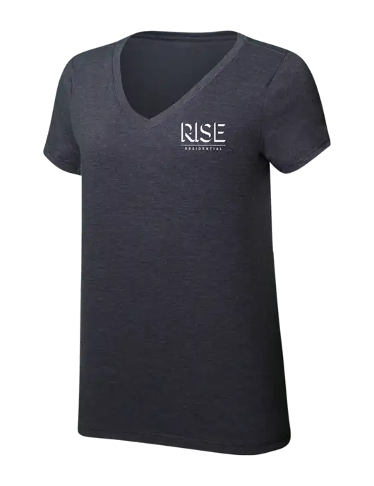 Womens Simply Soft V-Neck Heather Charcoal 4.5oz  Poly/Combed Ring Spun Cotton T-Shirt w/Rise Residential Logo