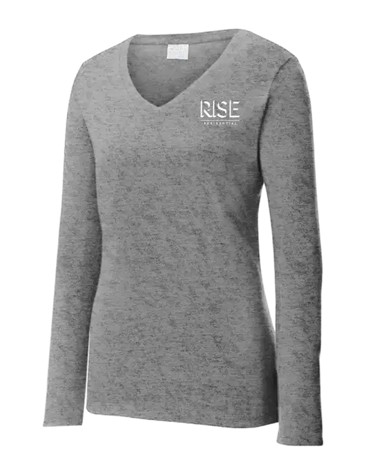 Womens  V-Neck Ring Spun Grey Heather 4.5 oz Long Sleeve T-Shirt w/Rise Residential Logo