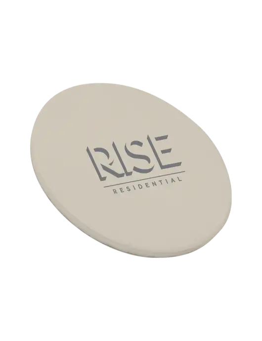 Round Sandstone Coaster w/Rise Residential Logo
