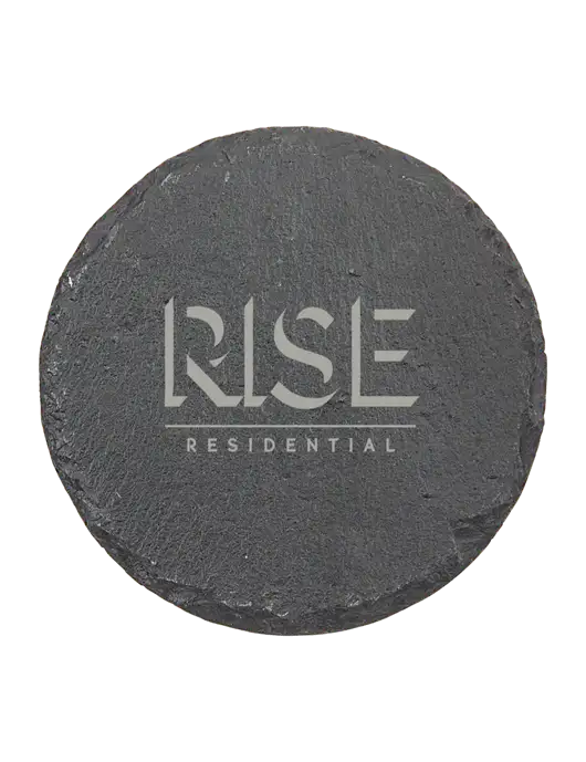Round Slate Coaster w/Rise Residential Logo