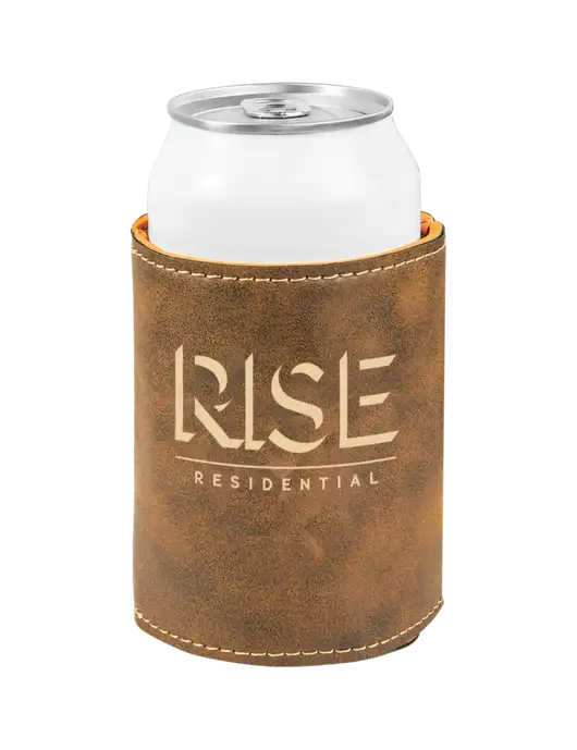 Rustic Leatherette Beverage Holder w/Rise Residential Logo