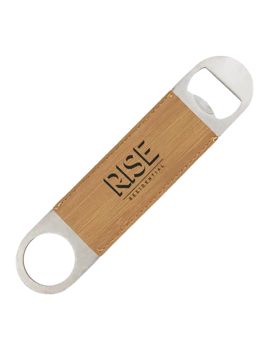 Bamboo Leatherette Bottle Opener w/Rise Residential Logo