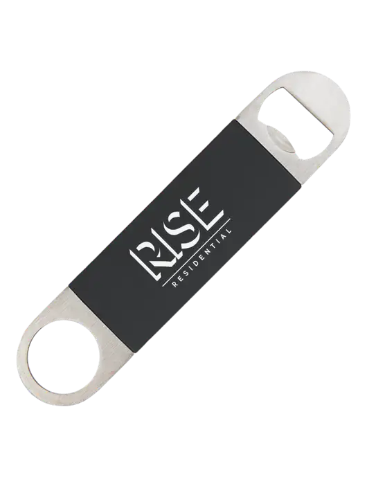 Black Bottle Opener with Silicone Grip w/Rise Residential Logo