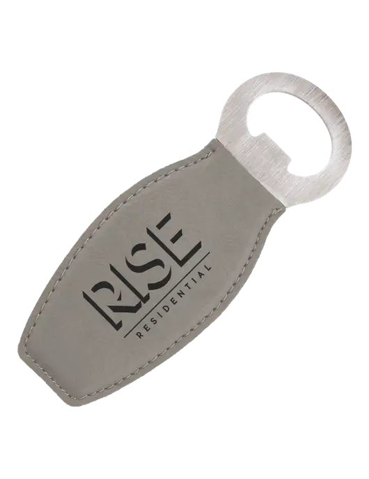 Grey Leatherette Bottle Opener with Magnet w/Rise Residential Logo