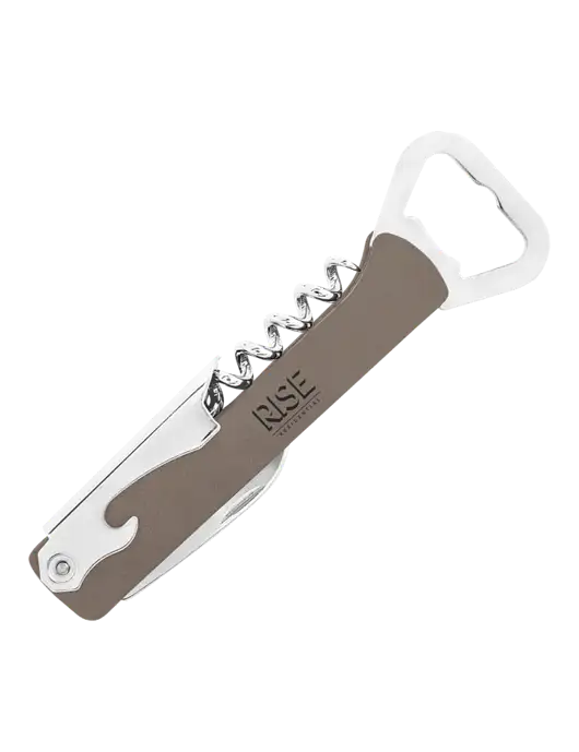 Grey Leatherette Wine Bottle Opener w/Rise Residential Logo