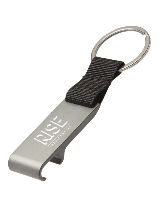 Gunmetal Bottle Opener & Key Ring w/Rise Residential Logo