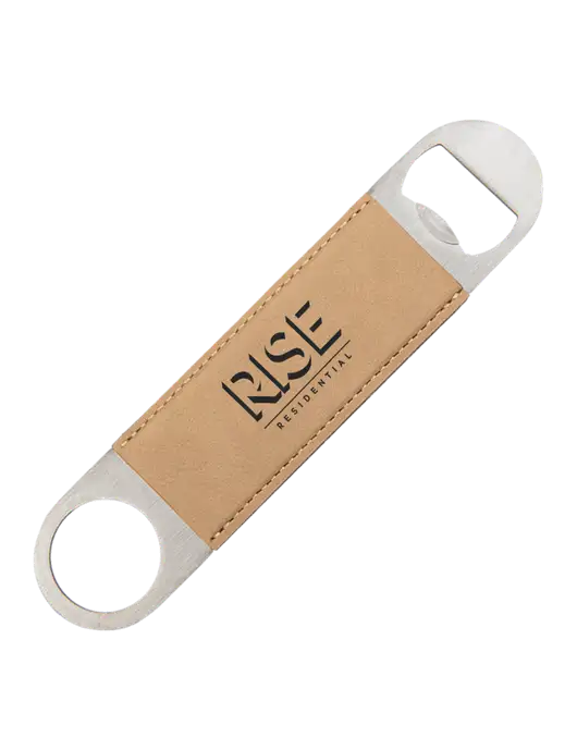 Tan Leatherette Bottle Opener w/Rise Residential Logo