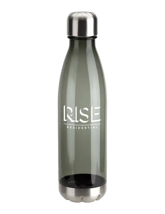 Bayside Tritan Smoke 25 oz Bottle with Stainless Base and Cap w/Rise Residential Logo