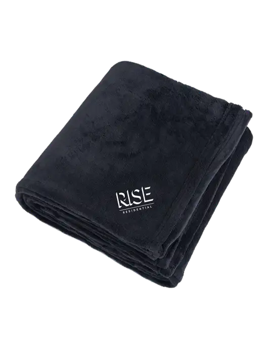 Oversized Deep Black Ultra Plush Blanket w/Rise Residential Logo