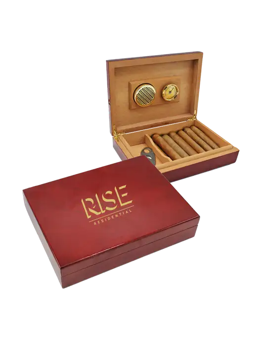 Rosewood Piano Finish Humidor with Hygrometer w/Rise Residential Logo