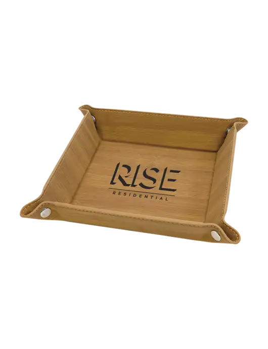Bamboo Leatherette Valet Tray, 6 x 6 w/Rise Residential Logo