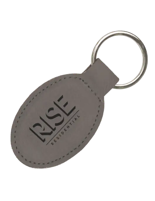 Grey Leatherette Oval Keychain w/Rise Residential Logo