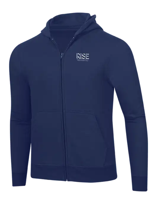 Navy 8.5 oz Ring Spun Zip Hooded Sweatshirt w/Rise Residential Logo