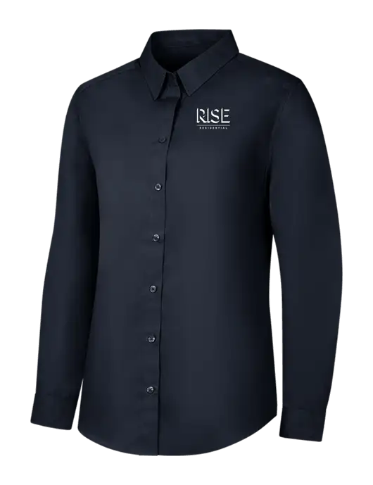 Womens River Blue Navy Long Sleeve Carefree Poplin Shirt w/Rise Residential Logo