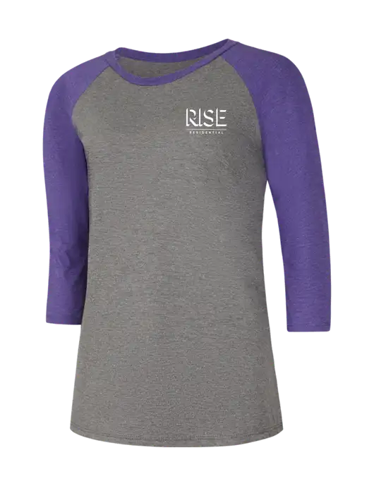 Womens Simply Soft 3/4 Sleeve Purple Frost/Grey Frost Ring Spun Cotton T-Shirt w/Rise Residential Logo