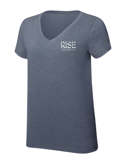 Womens Simply Soft V-Neck Navy Frost 4.5oz  Poly/Combed Ring Spun Cotton T-Shirt w/Rise Residential Logo