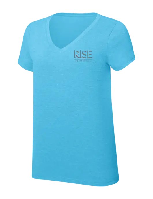 Womens Simply Soft V-Neck Turquoise Frost 4.5oz  Poly/Combed Ring Spun Cotton T-Shirt w/Rise Residential Logo