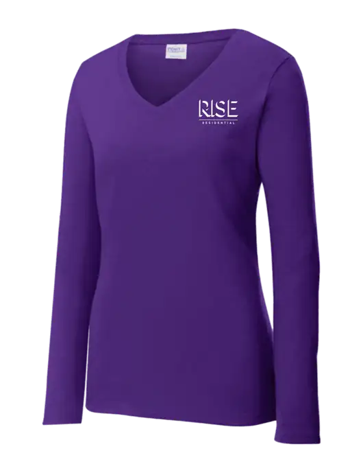 Womens  V-Neck Ring Spun Purple 4.5 oz Long Sleeve T-Shirt w/Rise Residential Logo